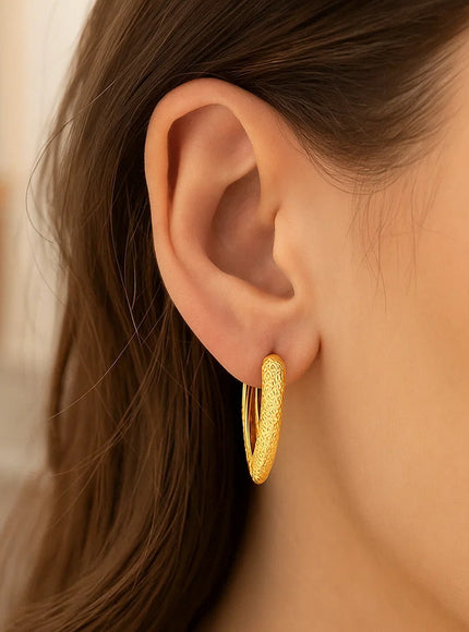 14k Yellow Gold V Shaped Puffed Hoop Earrings