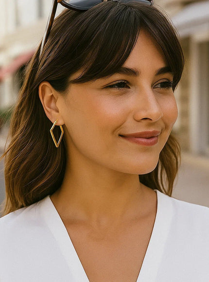 14K Yellow Gold Diamond Motif Hoop Earrings