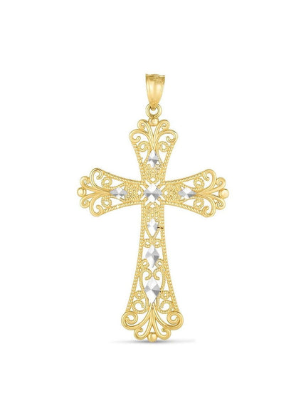 14k Two Tone Gold High Polish Diamond Cut Cross Pendant - Ellie Belle