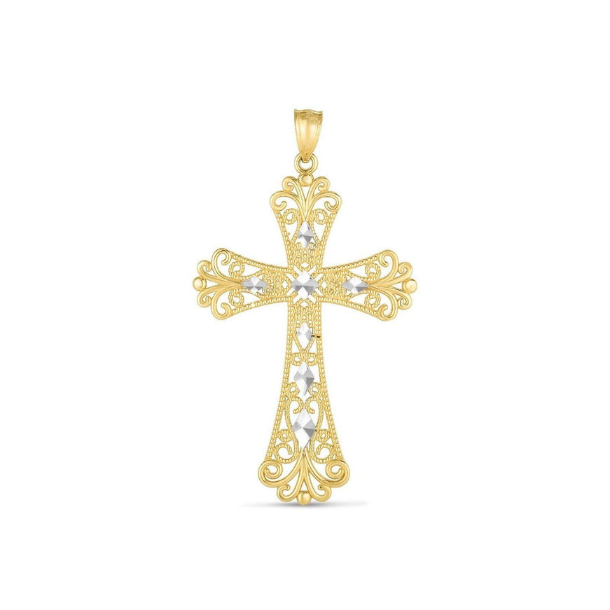 14k Two Tone Gold High Polish Diamond Cut Cross Pendant - Ellie Belle