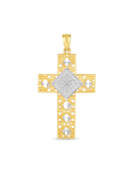 14k Two Tone Gold High Polish Diamond Cut Cross Pendant