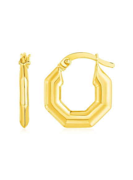 14k Yellow Gold Octagon Hoop Earrings