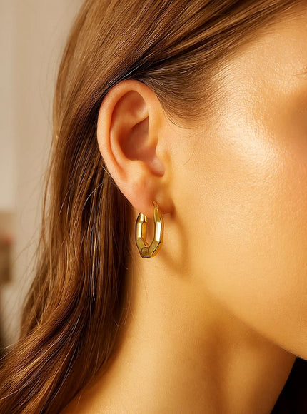 14k Yellow Gold Octagon Hoop Earrings