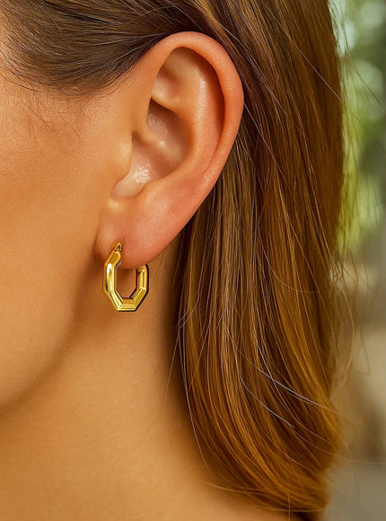 14k Yellow Gold Octagon Hoop Earrings