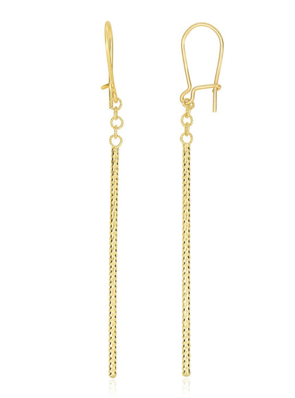 14k Yellow Gold Long Bar Diamond Cut Drop Earrings