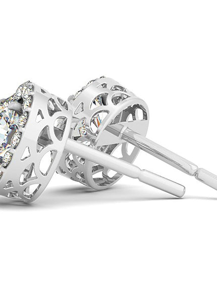 14k White Gold Four Prong Round Halo Diamond Earrings (1 1/6 cttw)