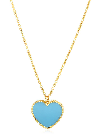 14k Yellow Gold High Polish Heart Turquoise Paste Necklace