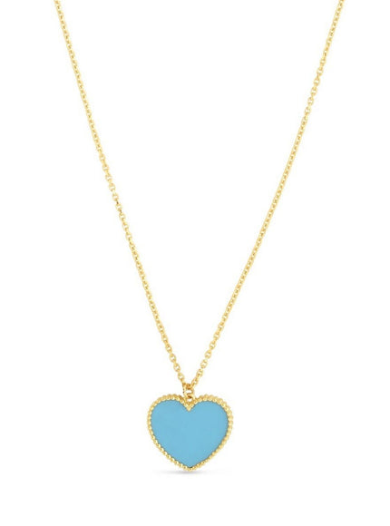 14k Yellow Gold High Polish Heart Turquoise Paste Necklace