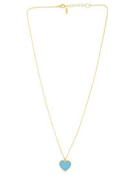 14k Yellow Gold High Polish Heart Turquoise Paste Necklace
