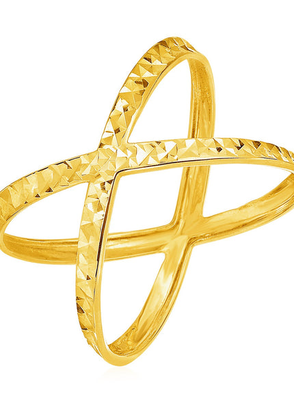 14k Yellow Gold Textured X Profile Ring