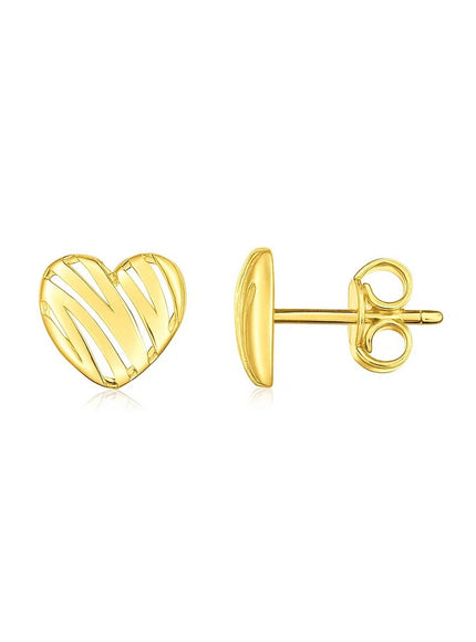 14K Yellow Gold High Polish Scribble Heart Stud Earrings