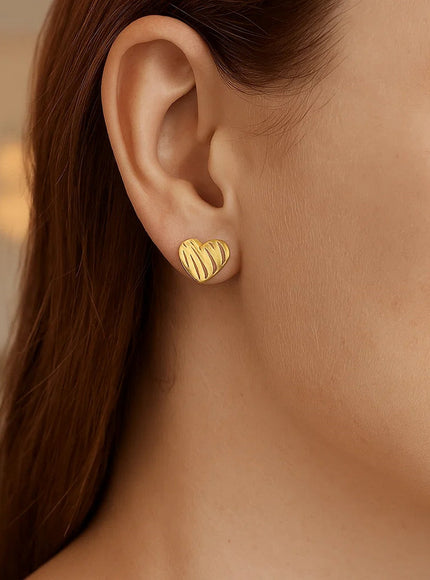 14K Yellow Gold High Polish Scribble Heart Stud Earrings