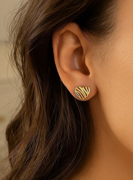 14K Yellow Gold High Polish Scribble Heart Stud Earrings