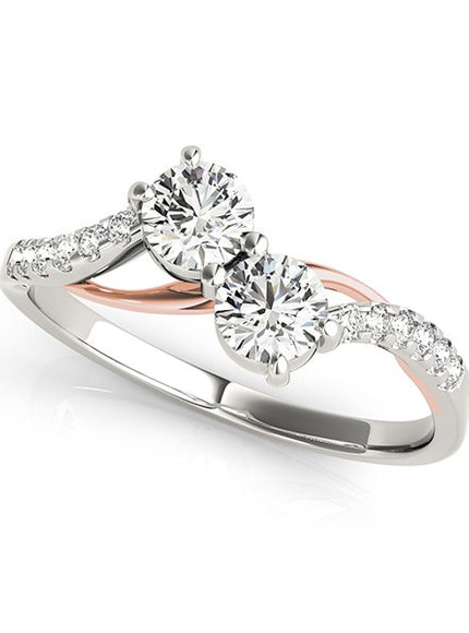 Two Stone Diamond Ring with Curved Band in 14k White And Rose Gold (5/8 cttw)