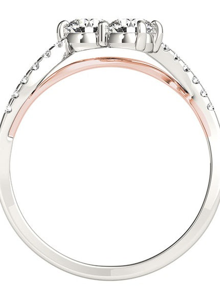 Two Stone Diamond Ring with Curved Band in 14k White And Rose Gold (5/8 cttw)