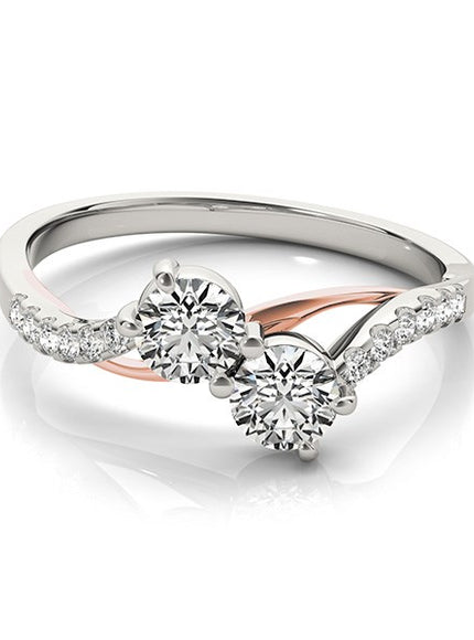 Two Stone Diamond Ring with Curved Band in 14k White And Rose Gold (5/8 cttw)