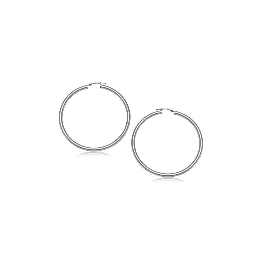 10k White Gold Polished Hoop Earrings (15 mm) - Ellie Belle