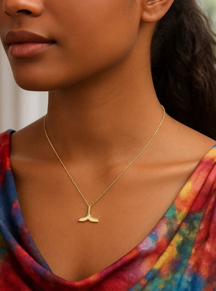 Whale Tail Necklace in 14K Yellow Gold