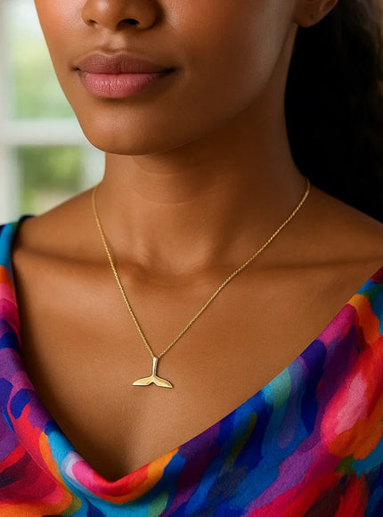 Whale Tail Necklace in 14K Yellow Gold