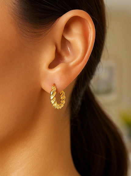 14k Yellow Gold Polished Twisted Hoop Earrings