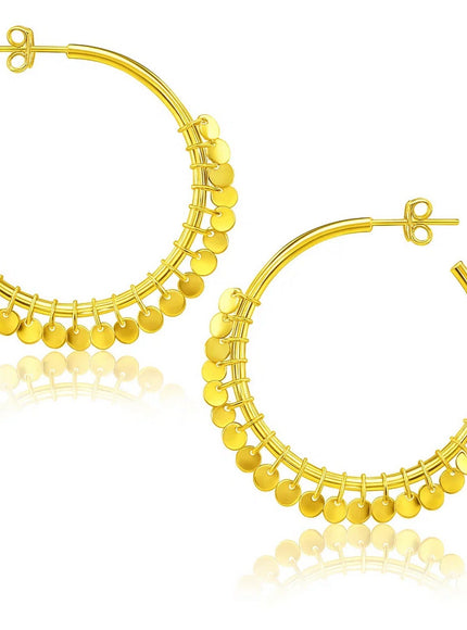 14k Yellow Gold Hoop Style Earrings with Dangling Sequins