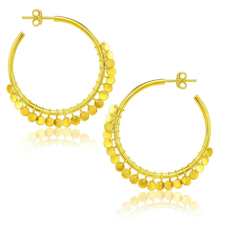 14k Yellow Gold Hoop Style Earrings with Dangling Sequins