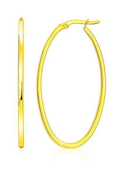 14k Yellow Gold Slim Oval Shape Hoop Earrings