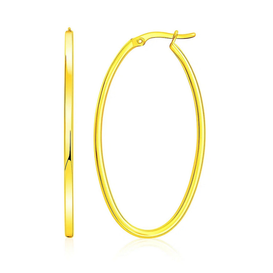 14k Yellow Gold Slim Oval Shape Hoop Earrings