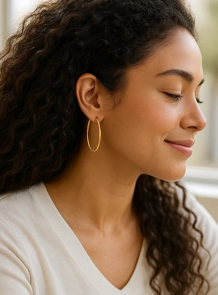 14k Yellow Gold Slim Oval Shape Hoop Earrings