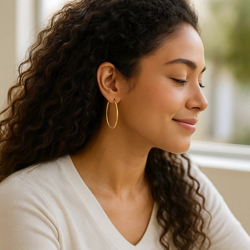 14k Yellow Gold Slim Oval Shape Hoop Earrings
