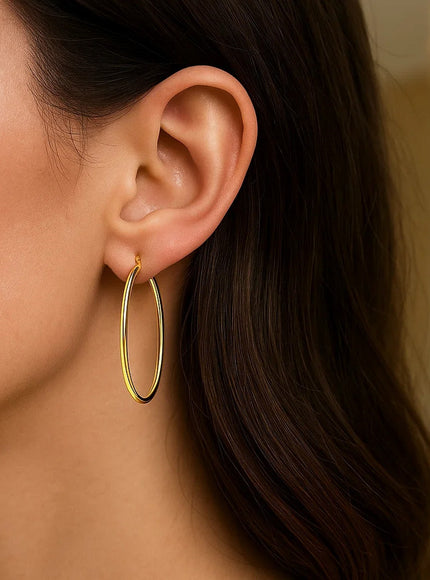 14k Yellow Gold Slim Oval Shape Hoop Earrings