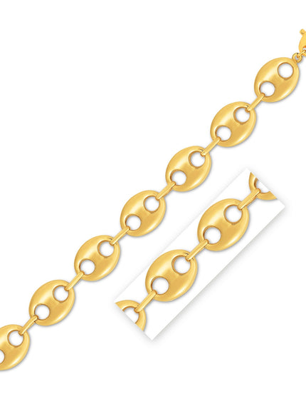 14k Yellow Gold High Polish Lite Puffed Mariner Link Bracelet (21 mm)