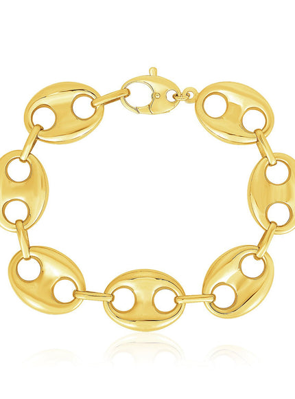14k Yellow Gold High Polish Lite Puffed Mariner Link Bracelet (21 mm)