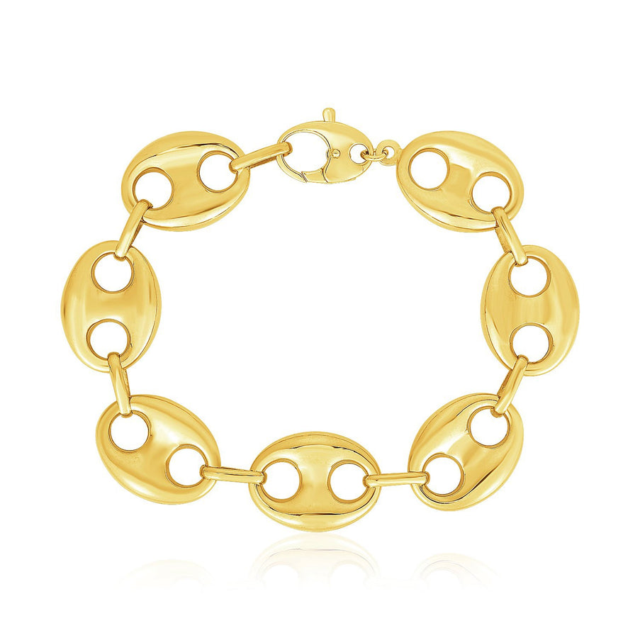 14k Yellow Gold High Polish Lite Puffed Mariner Link Bracelet (21 mm)