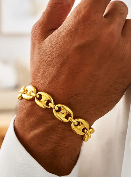 14k Yellow Gold High Polish Lite Puffed Mariner Link Bracelet (21 mm)