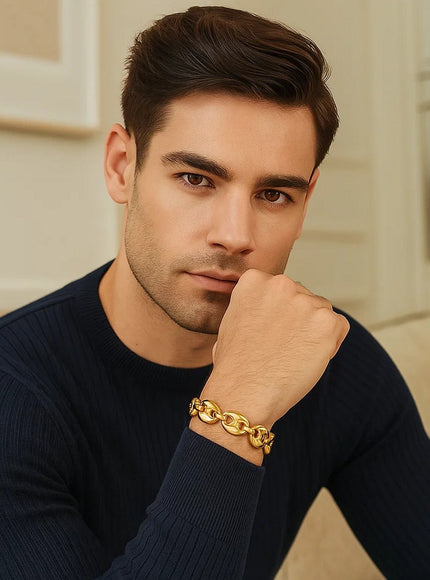 14k Yellow Gold High Polish Lite Puffed Mariner Link Bracelet (21 mm)