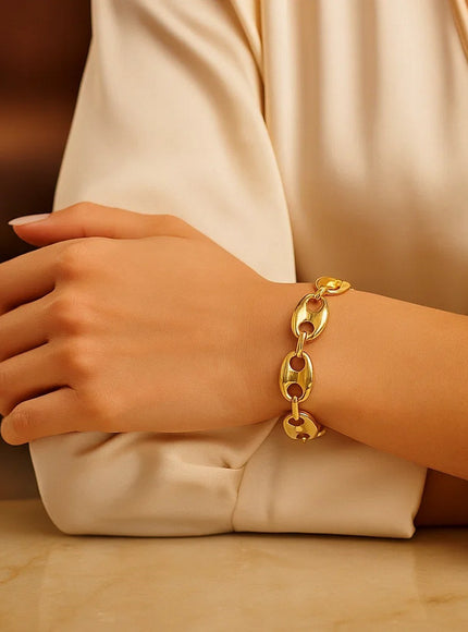 14k Yellow Gold High Polish Lite Puffed Mariner Link Bracelet (21 mm)