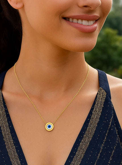 14k Yellow Gold MOP Evil Eye Necklace