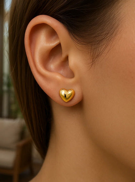 Small Polished Heart Post Earrings in 14K Yellow Gold