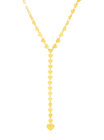 14k Yellow Gold Mirrored Heart Chain Lariat Necklace