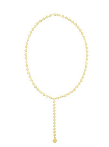 14k Yellow Gold Mirrored Heart Chain Lariat Necklace