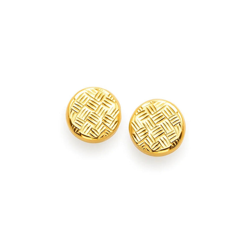 14k Yellow Gold Post Earrings with Textured Circles