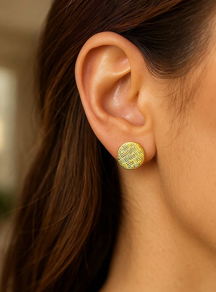 14k Yellow Gold Post Earrings with Textured Circles