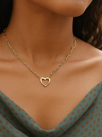 14k Yellow Gold Heart Element Paperclip Necklace