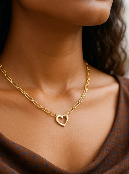 14k Yellow Gold Heart Element Paperclip Necklace
