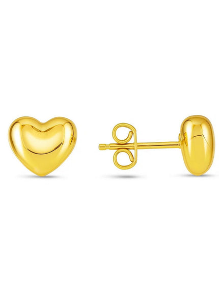 14k Yellow Gold Puffed Heart Shape Shiny Earrings