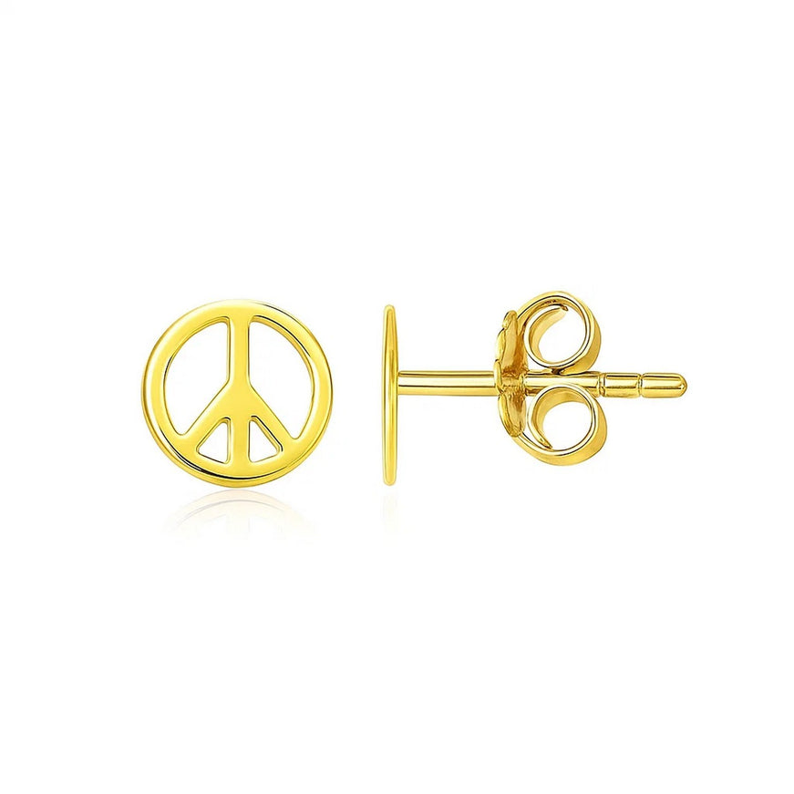 14k Yellow Gold Post Earrings with Peace Signs