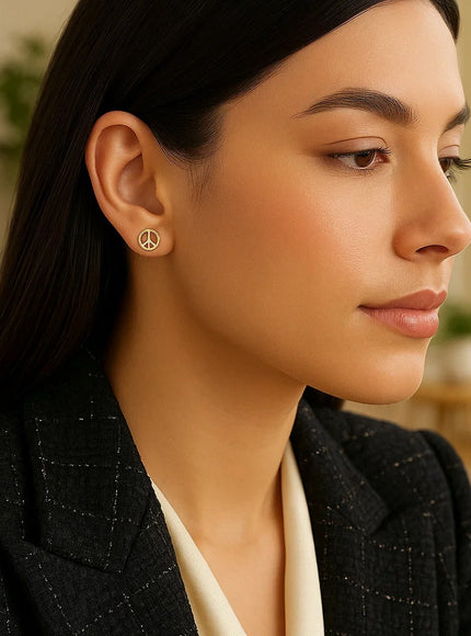 14k Yellow Gold Post Earrings with Peace Signs