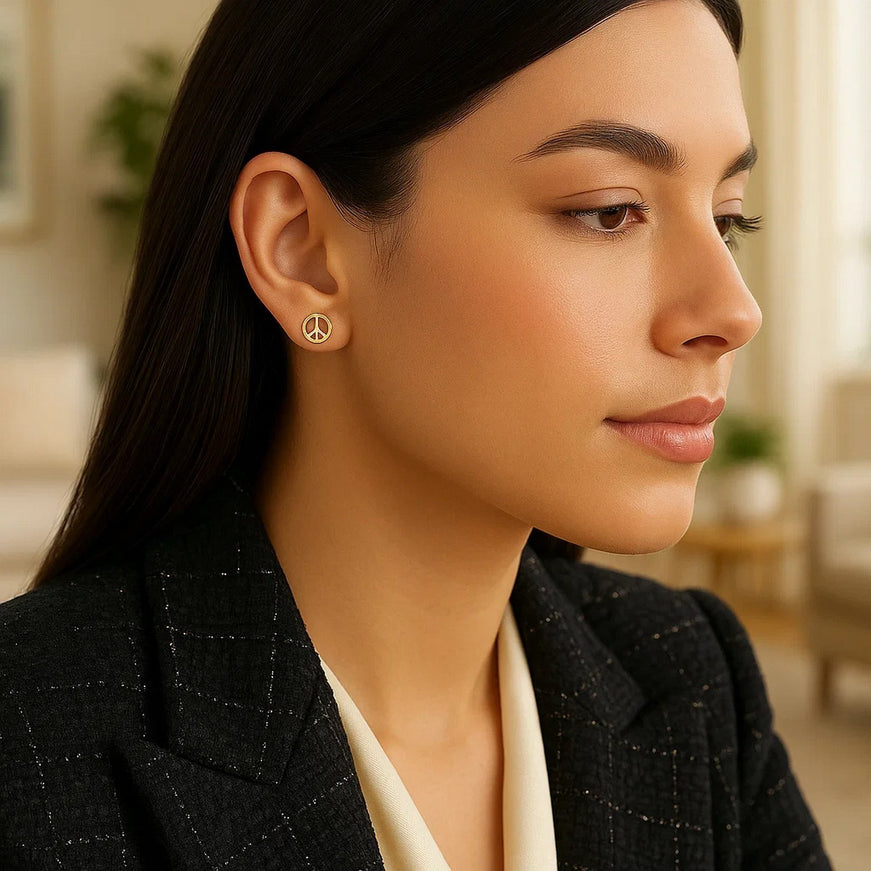 14k Yellow Gold Post Earrings with Peace Signs