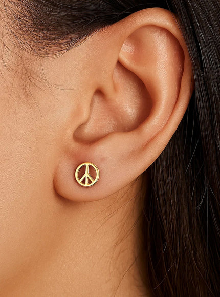 14k Yellow Gold Post Earrings with Peace Signs